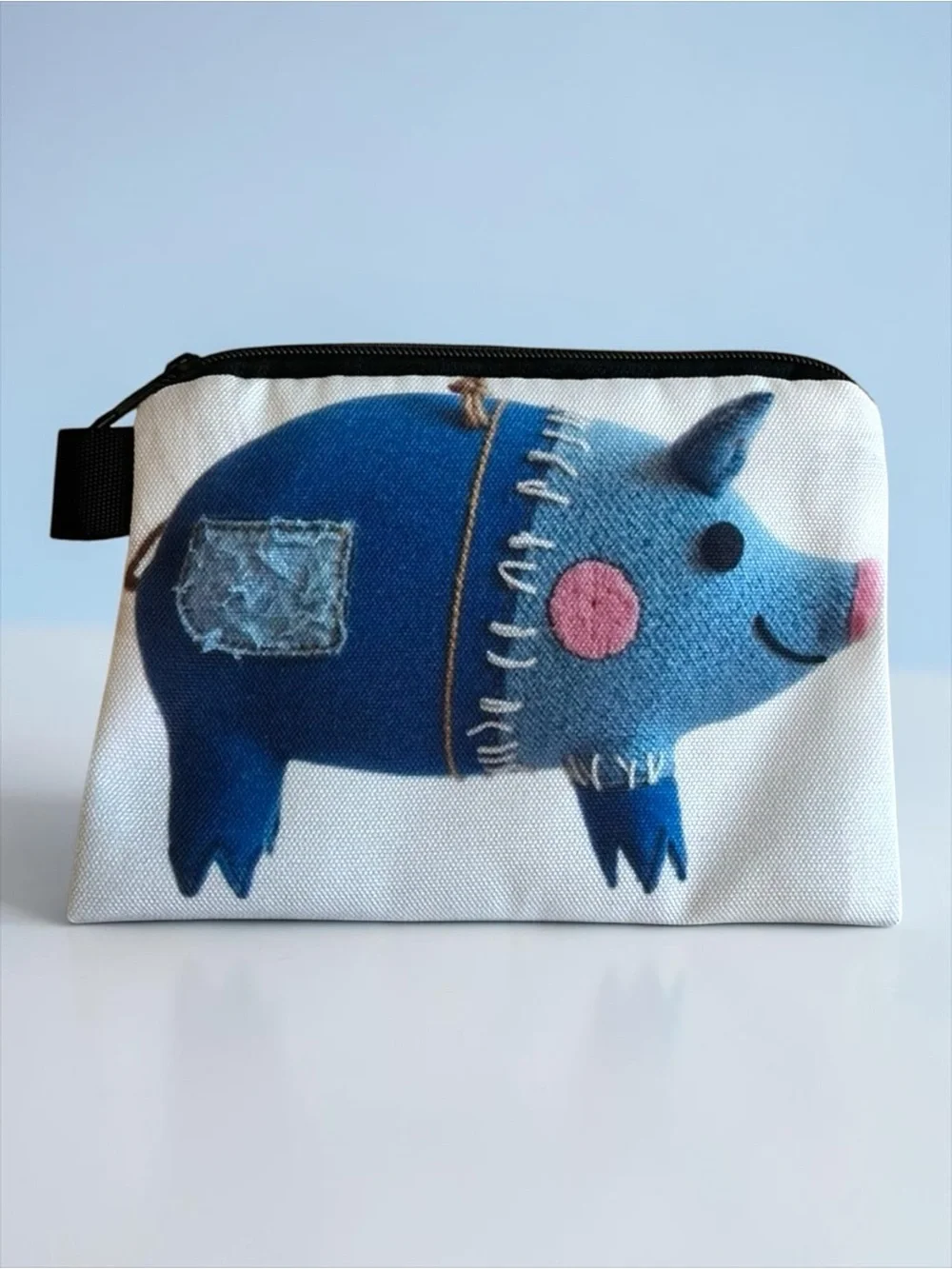 Blue Pig Zipper Pouch Cosmetic Bag Coin Purse Makeup Case NWT